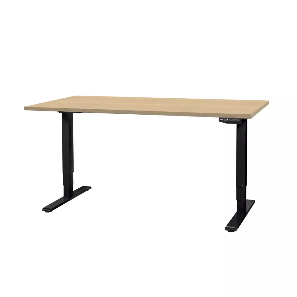 CONTINI höhenverstellbarer Bürotisch 160 x 80 cm Ahorn Natur / Gestell schwarz