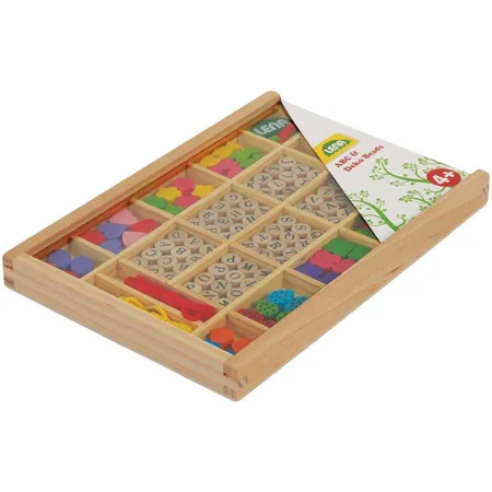 LENA® Bastelset Holzfädelperlen ABC, 128 Fädelperlen aus Holz
