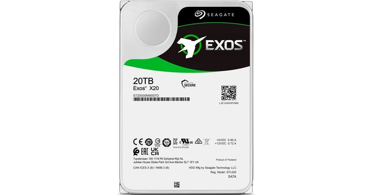 SeagateExos X20 20 TB harde schijf  (ST20000NM007D, SATA/600, 24/7)