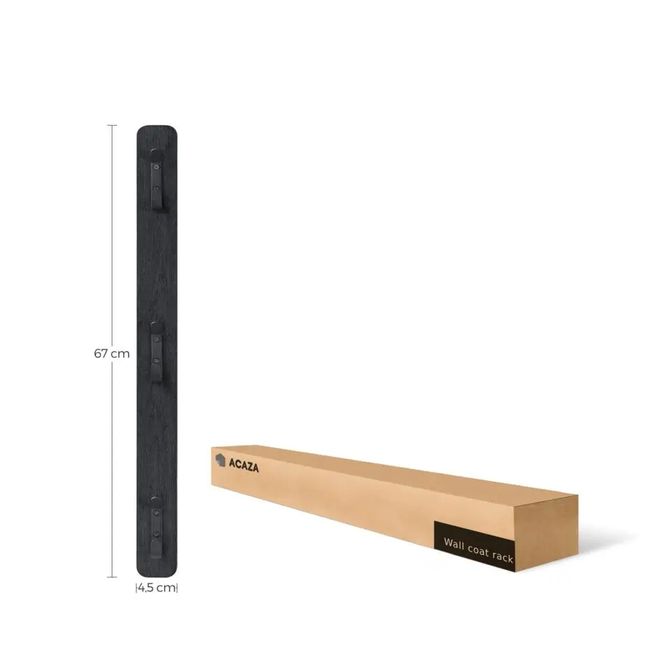 Verticale wandkapstok - met 3 haken - 6x67 cm - zwart