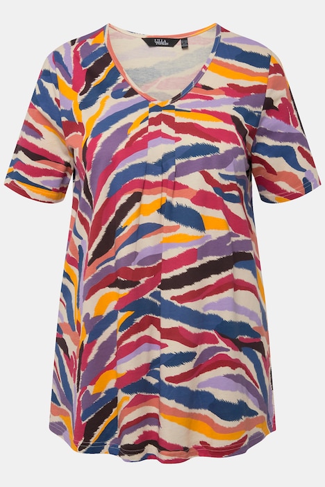 T-Shirt, Zierfalten, A-Linie, V-Ausschnitt, Halbarm