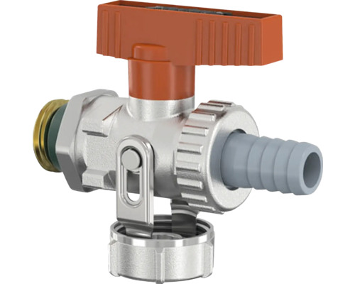 KFE Simplex kogelkraan 1/2 x 3/4 inch buitendraad solar rechte doorvoer met slangaansluiting vernikkeld messing F10648