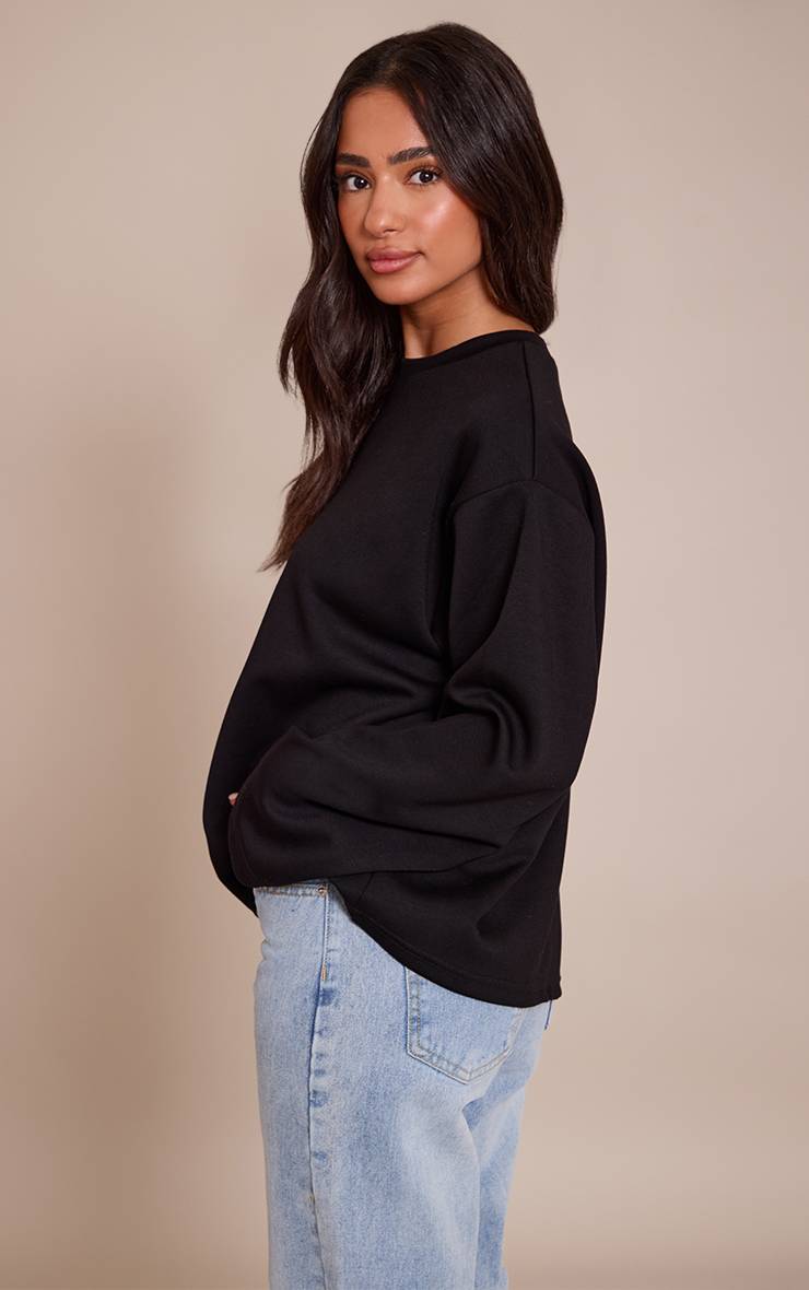 Noir T-shirt Oversized À Manches Longues En Modal Petite