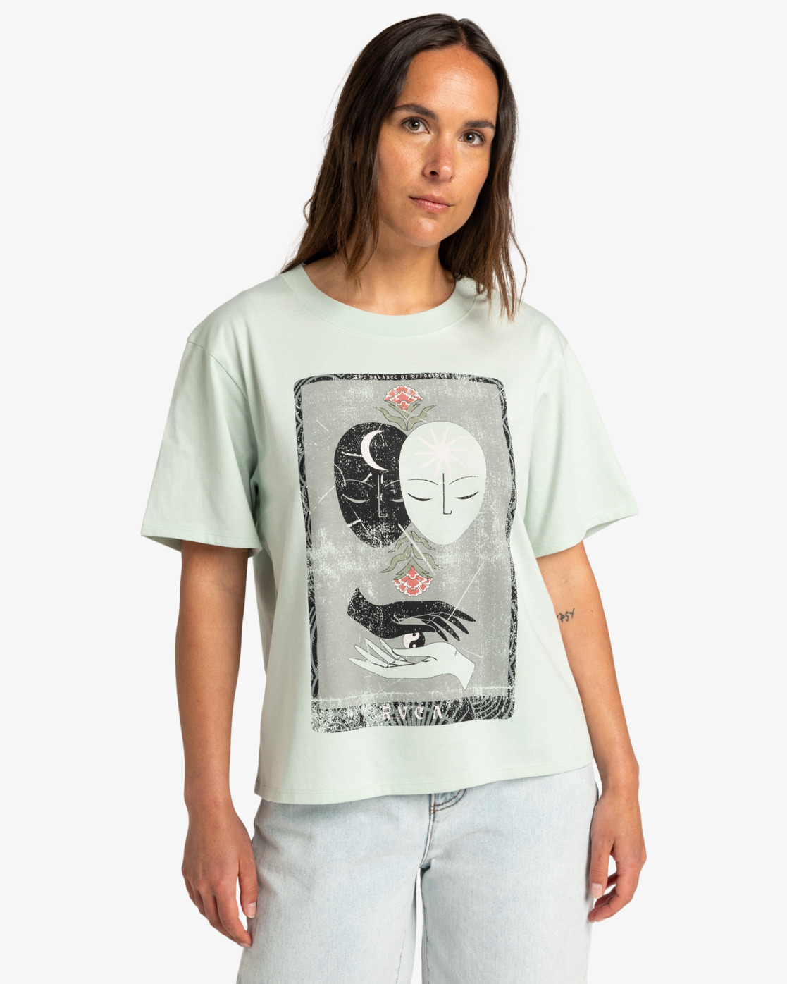 Rvca Moon And Stars Tee Green Tea