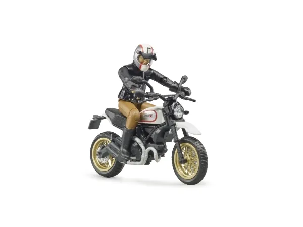 Bruder Ducati Scrambler Desert Sled motorcycle with driver toy