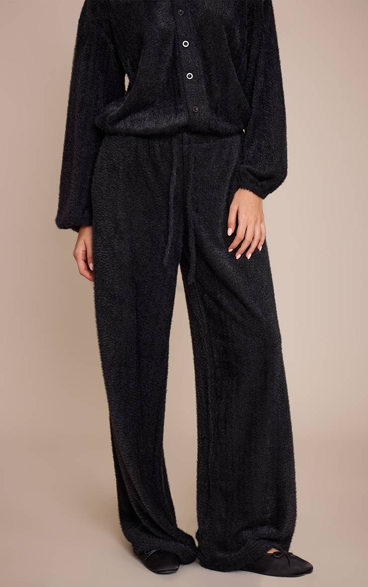 Noir Pantalon Large Texturé À Cordon De Serrage Ensemble Coordonné