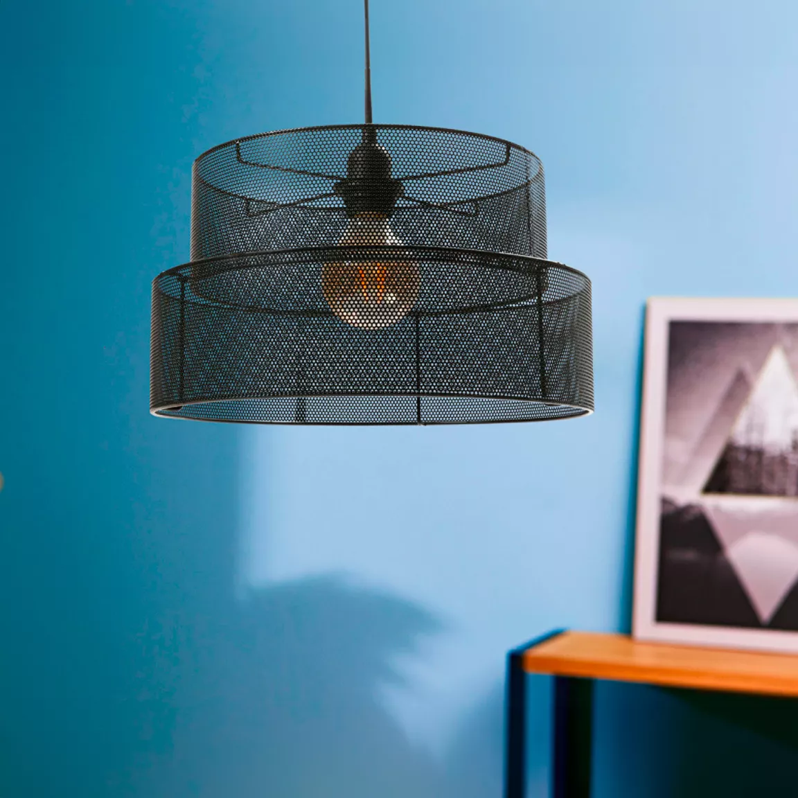 Suspension ronde métal nid d'abeille (D34 cm) Gigogne Noir