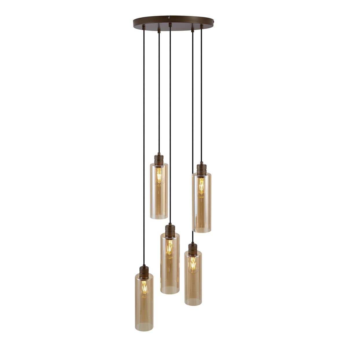 Hotel Chique hanglamp donker brons met amber glas 5-lichts - Stavelot