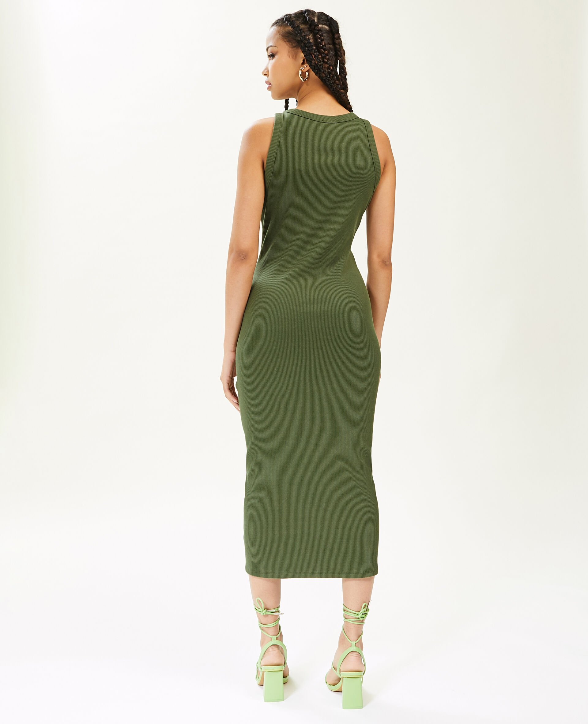 Robe débardeur maille côtelée - Vert kaki