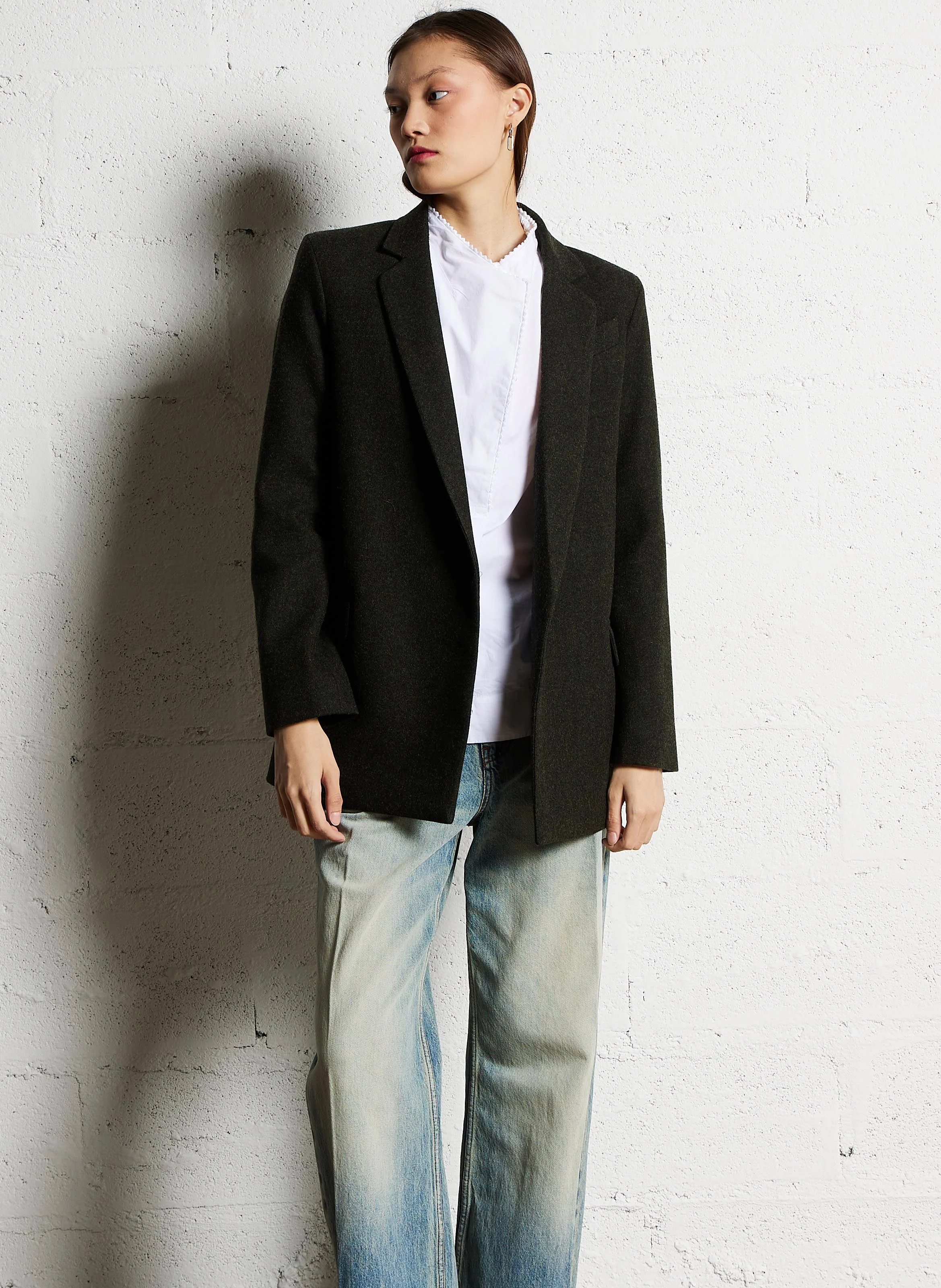 PHILOU - Veste col tailleur coupe droite| Kaki