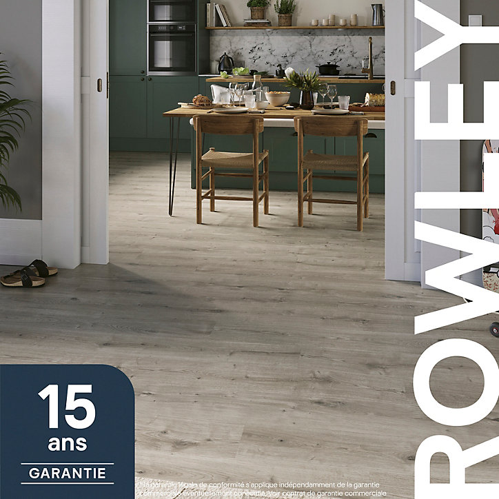 Sol stratifié clipsable Rowley chêne gris 8 mm compatible pièces humides