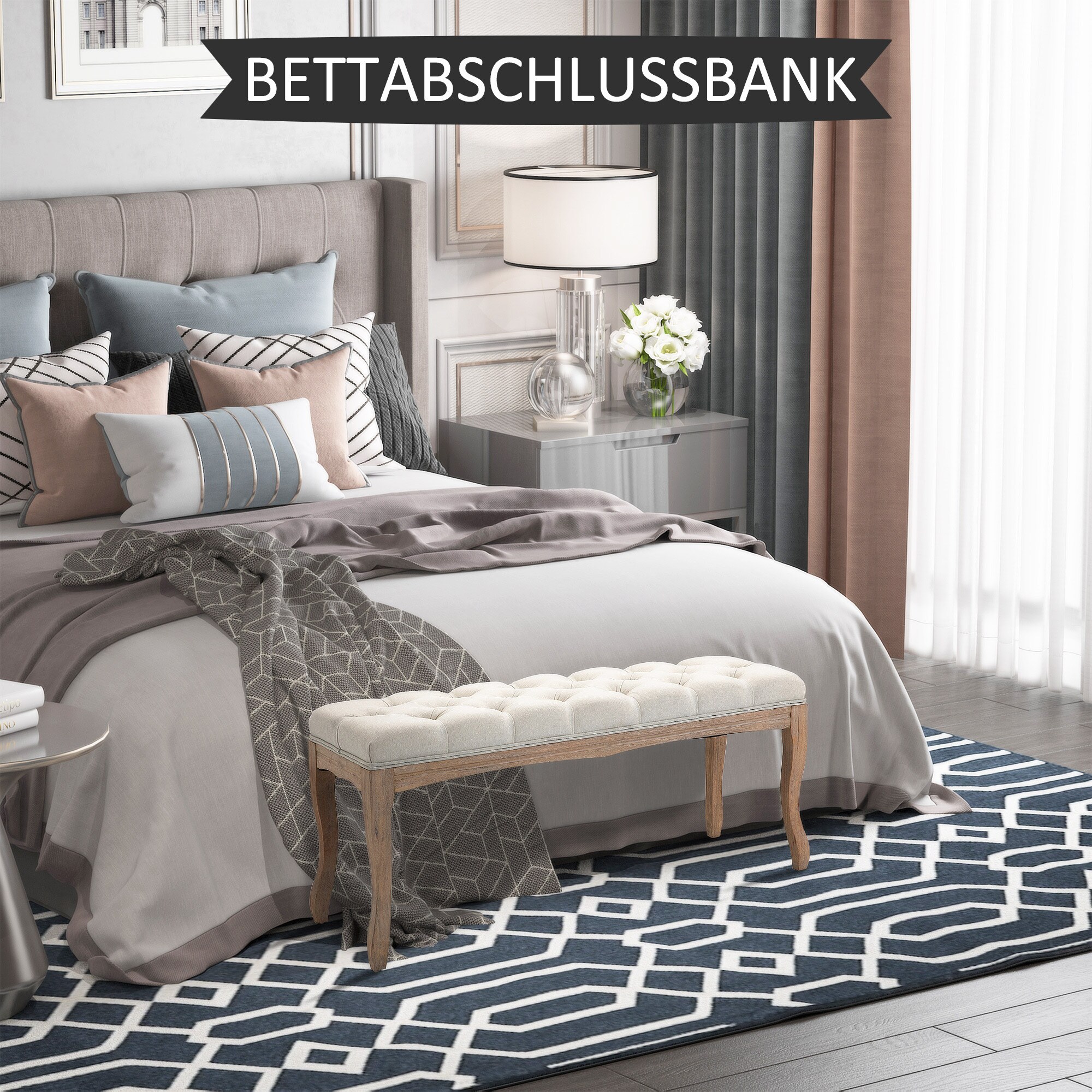 HOMCOM Polsterbank mit getufteten Design beige 110B x 38T x 49H cm