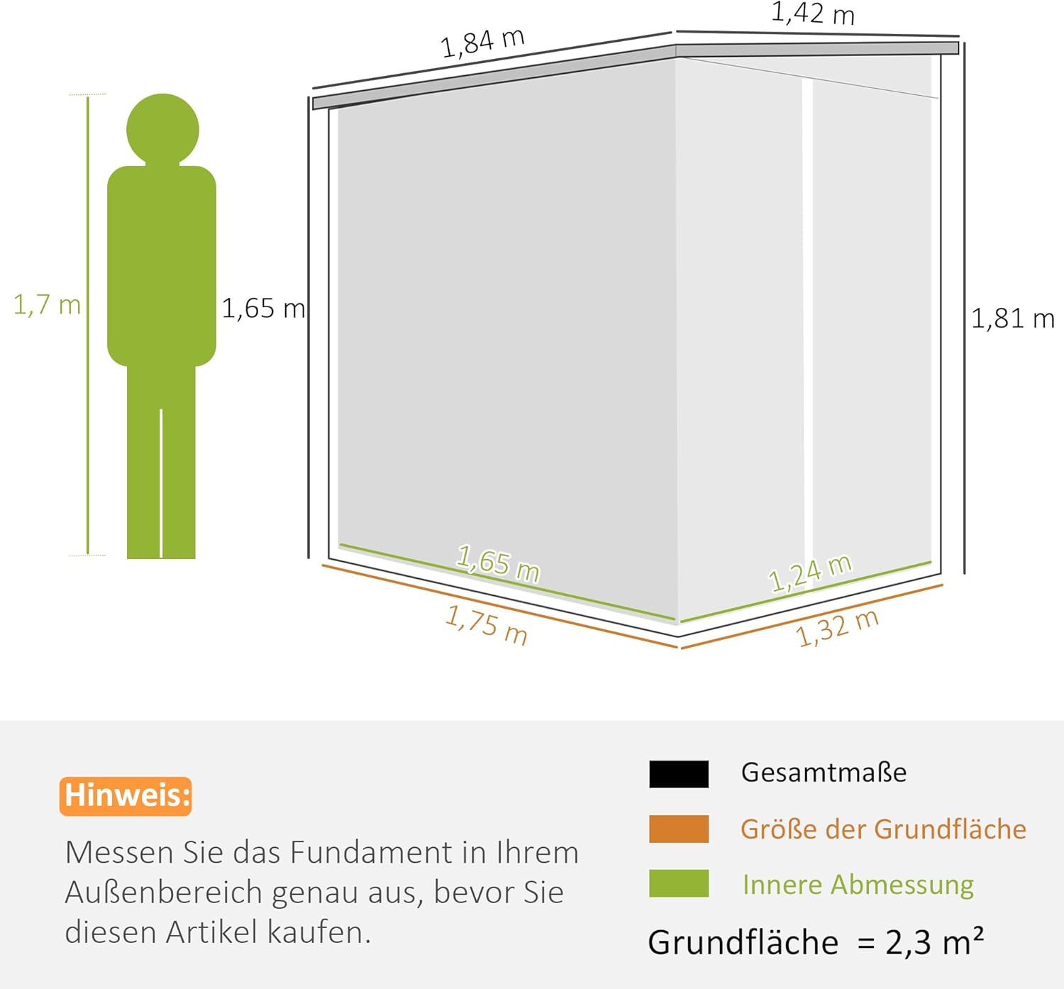 Outsunny Metall Gerätehaus 142x184x181cm 2,3m² Gartenhaus mit Pultdach Handschuhe Fundament wetterfest Outdoor Garten Schuppen mit Schloss Fenster Geräteschuppen für Hinterhof Garten Hellgrau