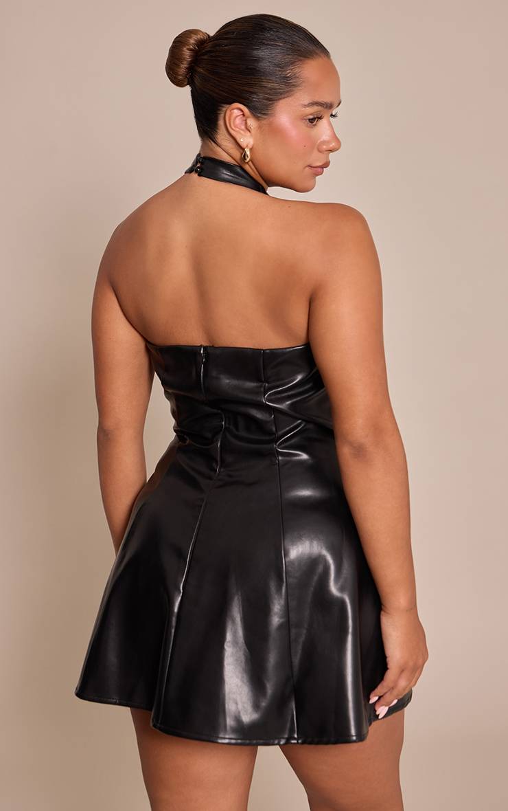 Noir Robe Courte Évasée En Synthétiquecuir À Décolleté Plongeant Shape