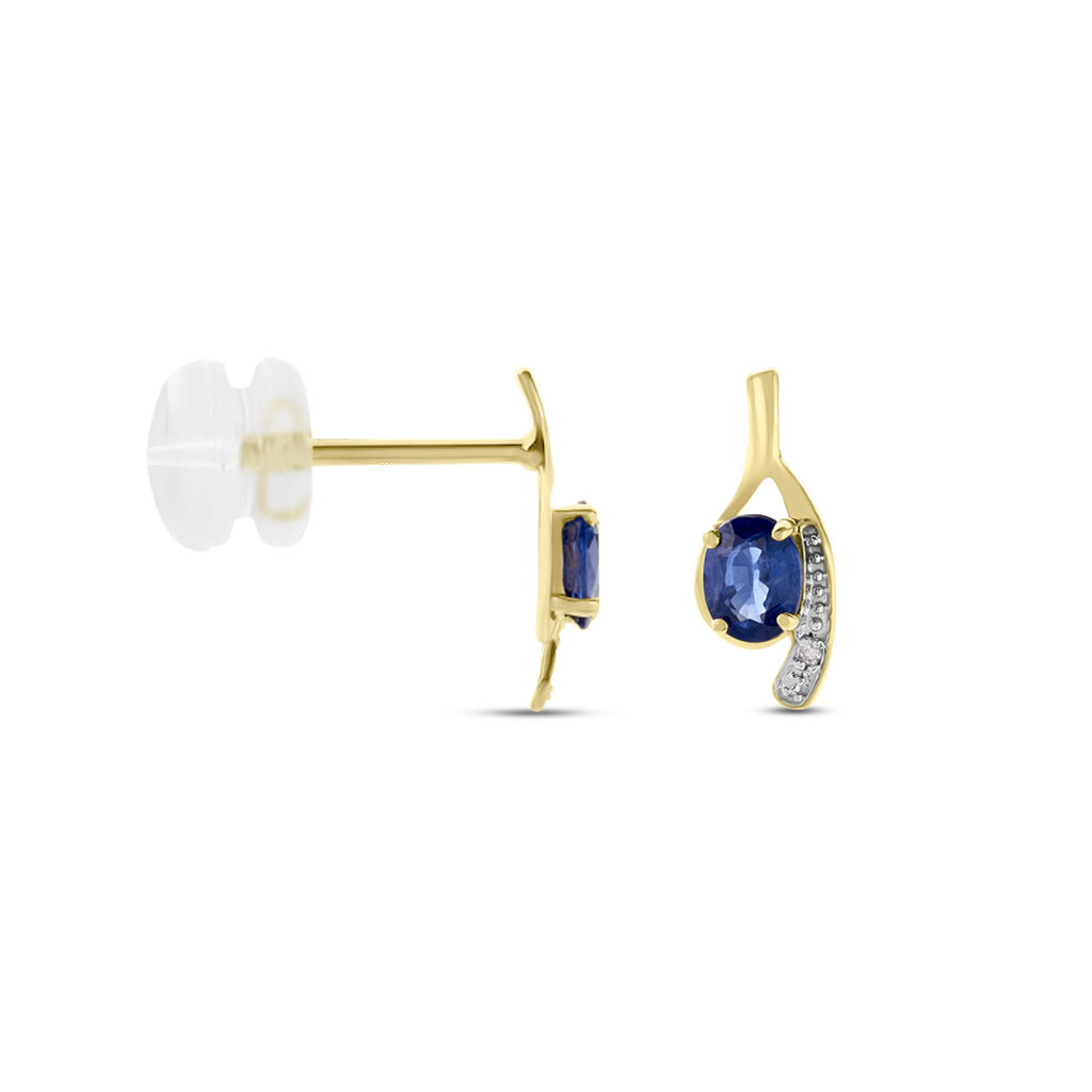 Bijoux D'oreilles Emotion Or Jaune Saphir Diamant