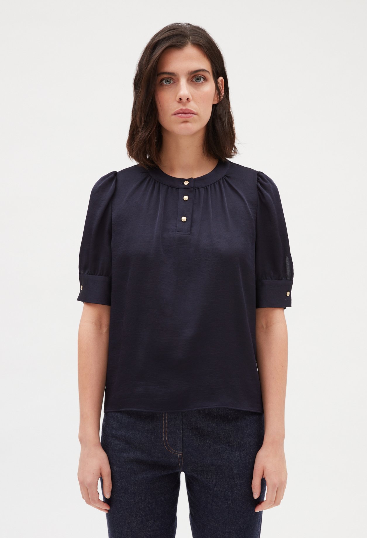 Blouse &agrave; manches courtes marine