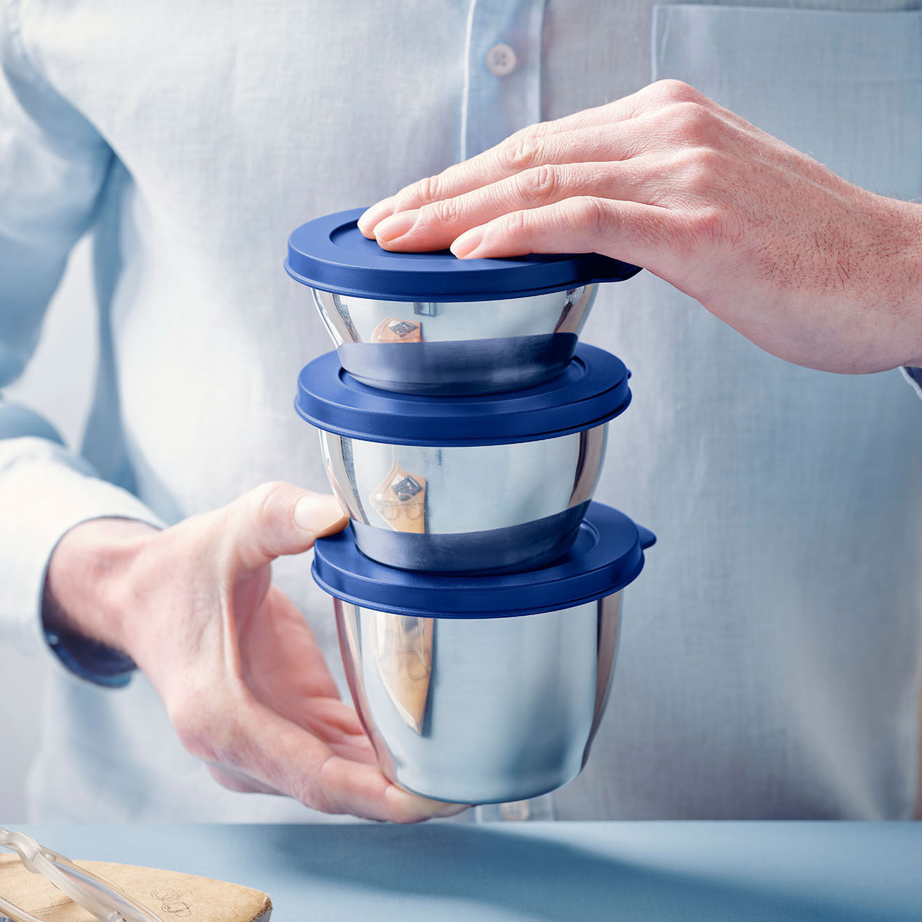 Tupperware 3 Bols de conservation empilables gris/bleus