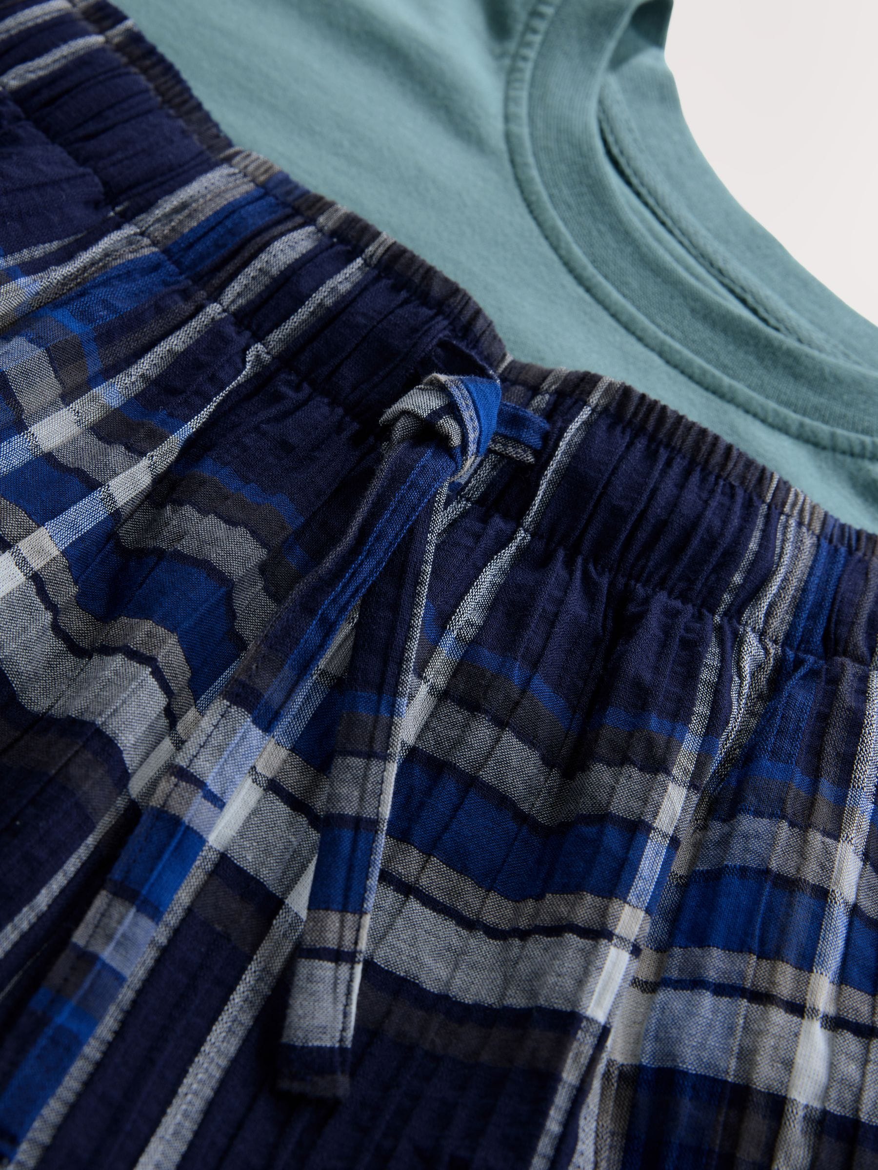 Donkerblauw - Geruite pyjama met korte mouwen