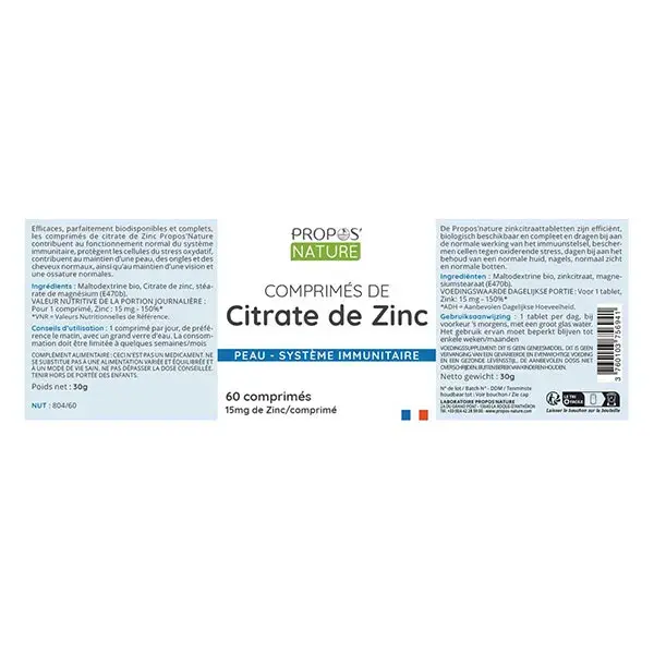Propos'Nature Citrato de Zinco 60 comprimidos