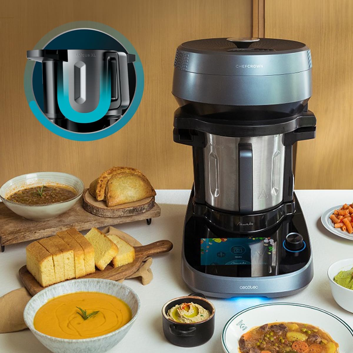 Cecotec Küchenroboter mit Lebensmittelspender Mambo CooKing Total Gourmet Essential, 2200 W, 45 Funktionen, Tausende von geführten Rezepten, 5L Unique Krug und 5L Victory Krug, Zubehör