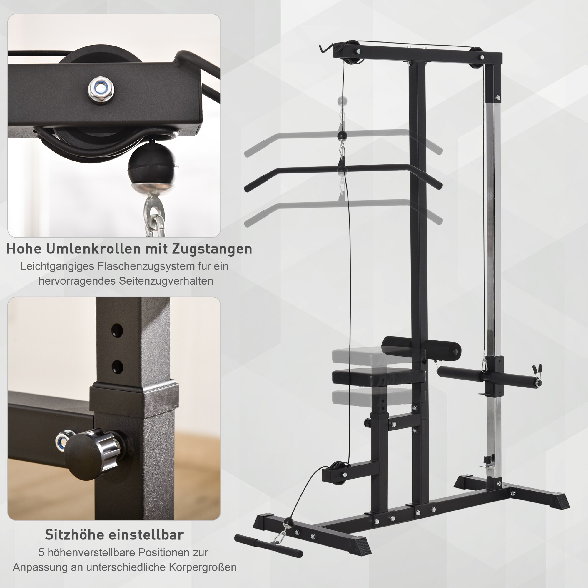 HOMCOM Kraftstation Ideales Training für verschiedene Muskelgruppen, 3 Höhenpositionen Schwarz 107 x 120 x 190 cm (BxTxH)