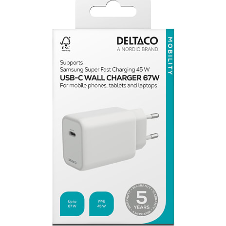 Deltaco oplader 67W - hvid