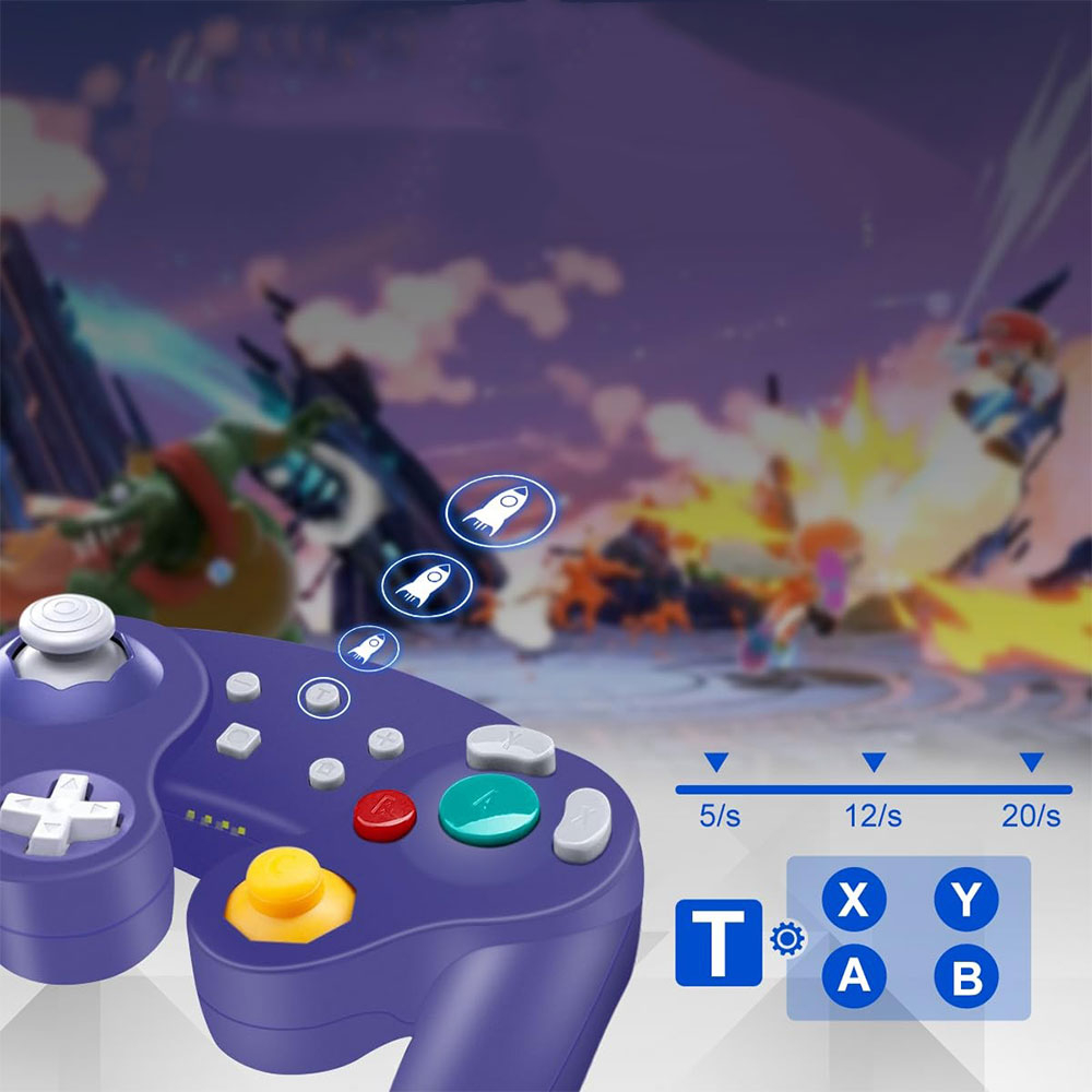 Wireless Shock Game Controller in Retro Gamecube Design kompatibel mit Nintendo Switch / Switch 2 / Lite / OLED - Violett