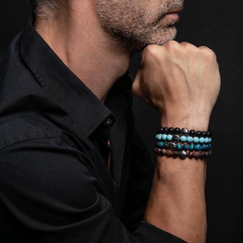 Bracelet Homme Boules oeil De Tigre Pierres Naturelles Croix Rock