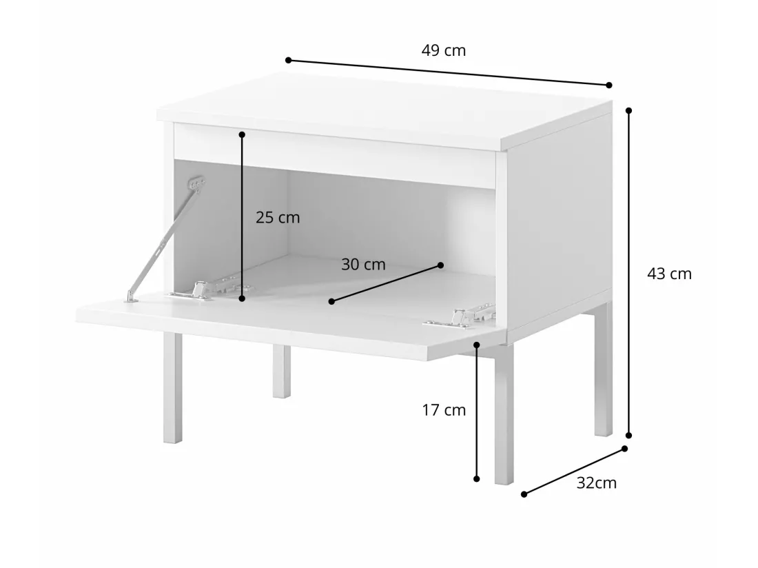 Table de chevet - blanc avec pieds noirs - Bemmi