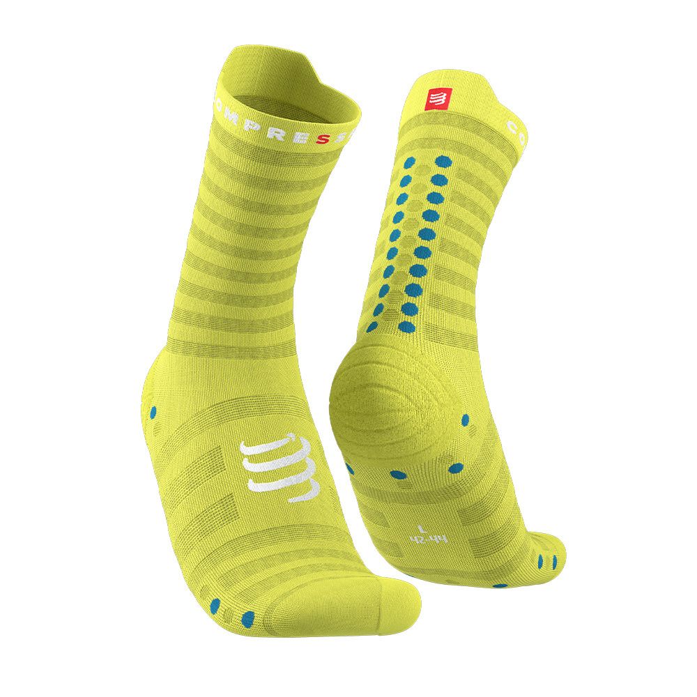 Compressport PRO RACING V4.0 ULTRALIGHT RUN HIGH - Chaussettes primerose/fjord blue