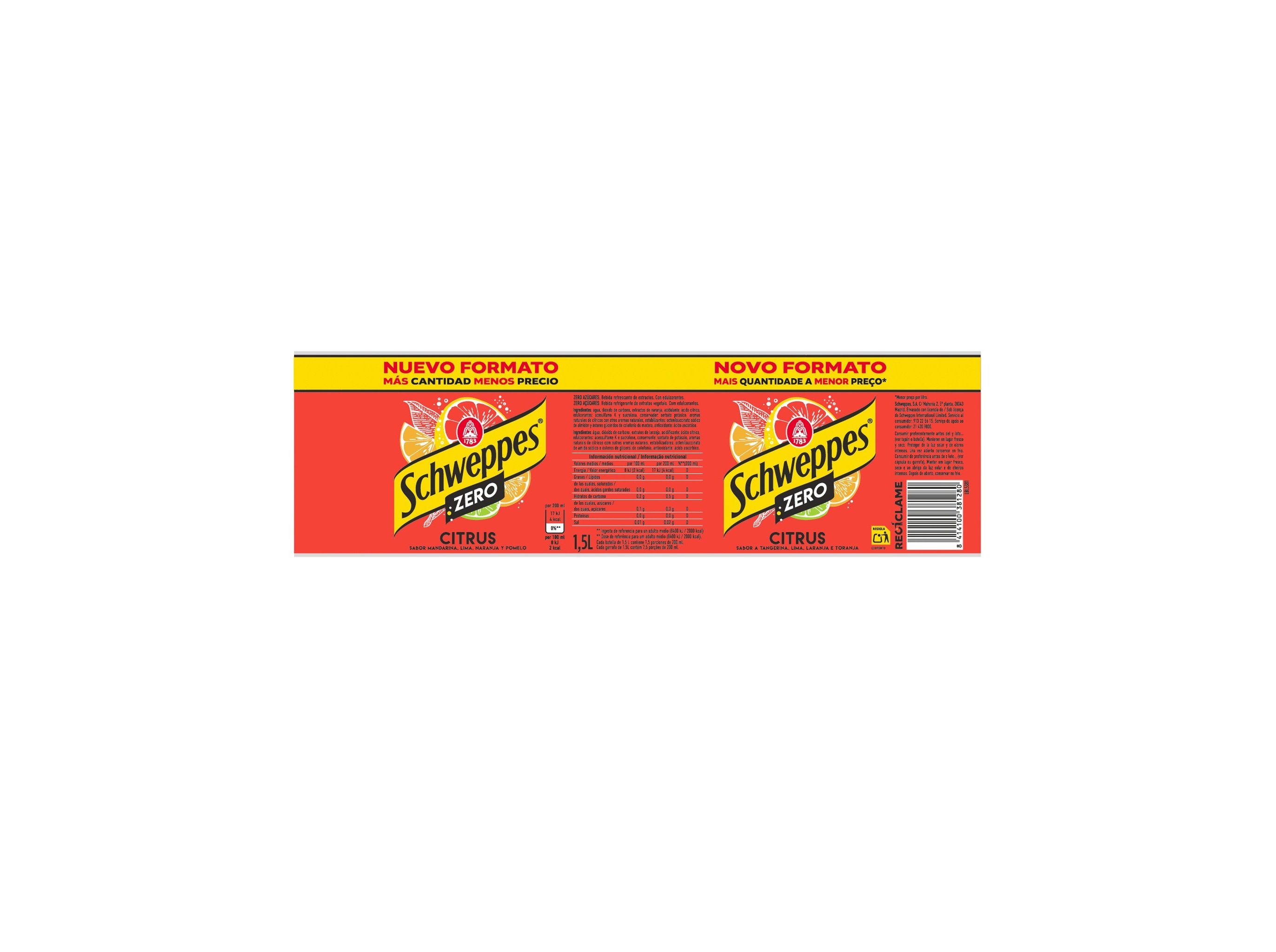 REFRIGERANTE COM GÁS SCHWEPPES CITRUS ZERO 1.5L