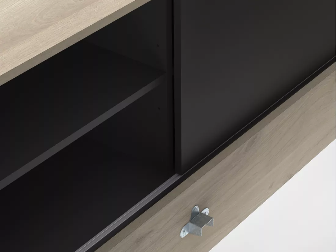 Lit modulable 90 x 190/200 cm avec rangements - Noir et naturel - LIARA