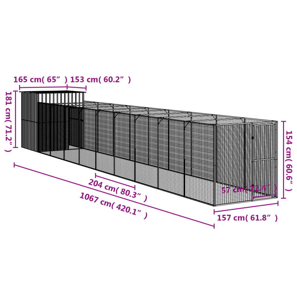 Niche pour chien avec cour gris clair 165x1067x181 cm