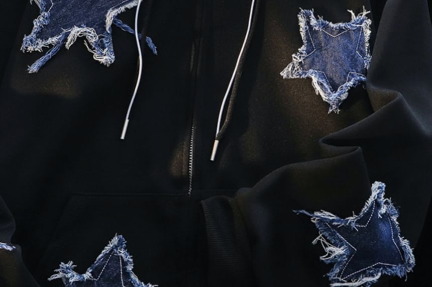 Whyessa - Hoodie met rits en sterrenapplicatie