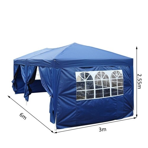 Tenda pérgola com seis paredes em azul escuro