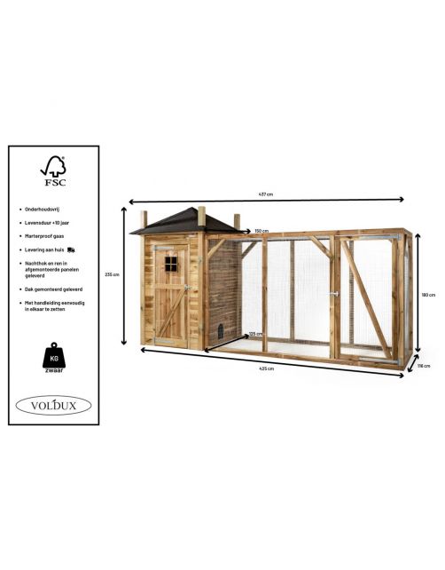 Voldux Hooiberg Eline Xl - Kippenhok - 437x150x235 cm Bruin