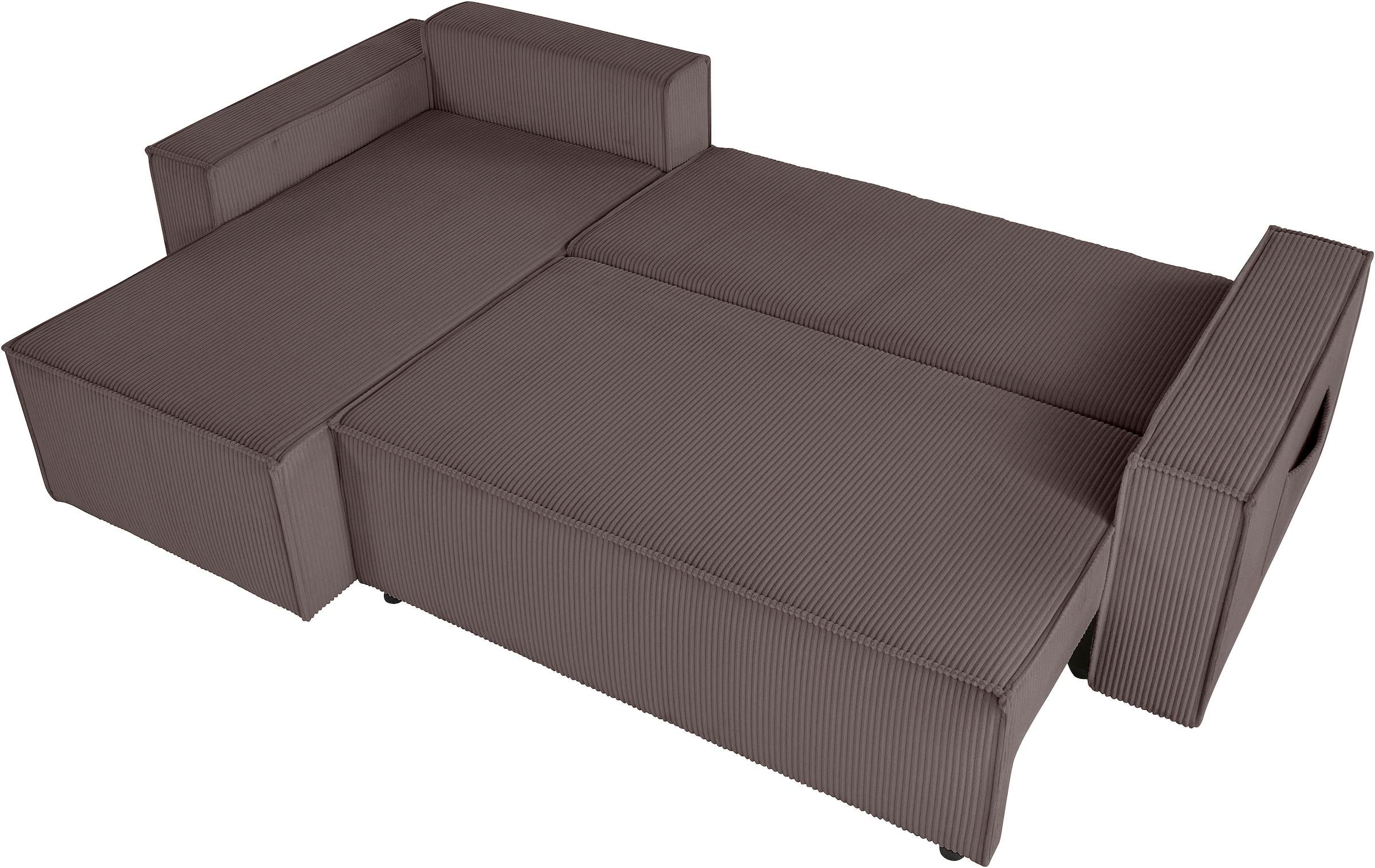 GOODproduct Ecksofa »CASSI, 241cm, L-Form, Schlafsofa, Bettkasten, Boxspringfederung, Cord« Schlaffunktion (133/200) ,Bettkasten, Recamiere links/rechts, Cord
