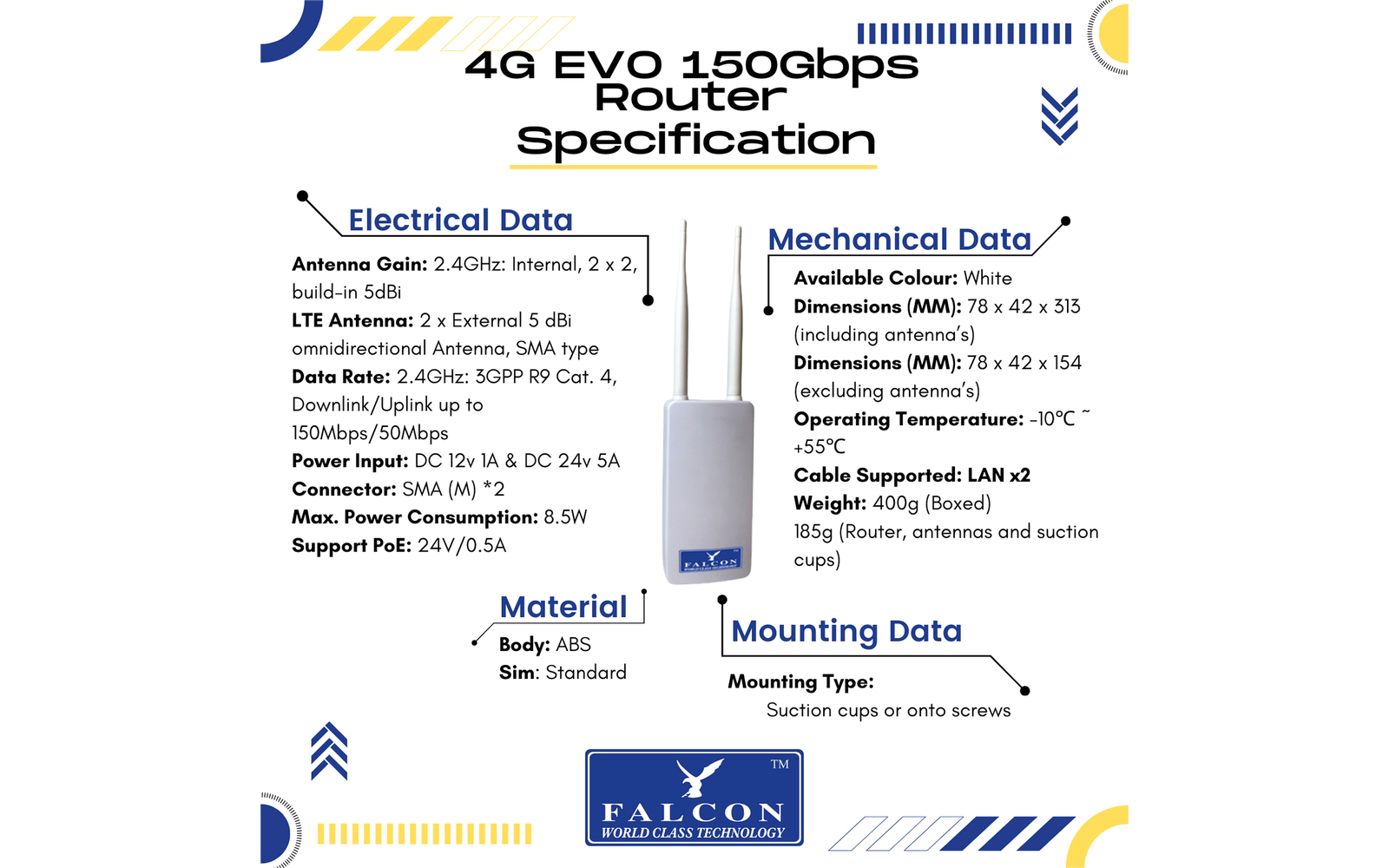 Falcon 4G IP65 150 Mbit/s mobile Außenantenne mit integriertem Router