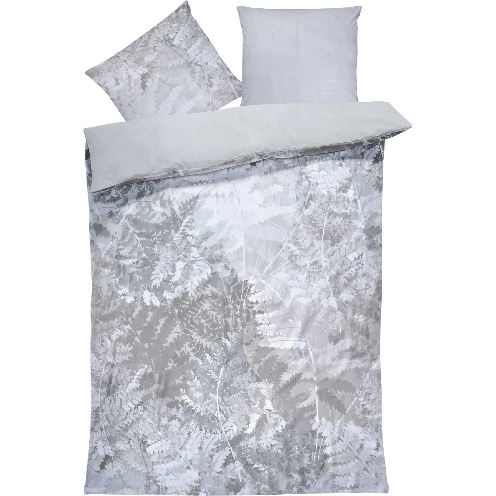 Bettwäsche Satin Farn hellgrau 200x210 2x65x65 Bettanzug Fra