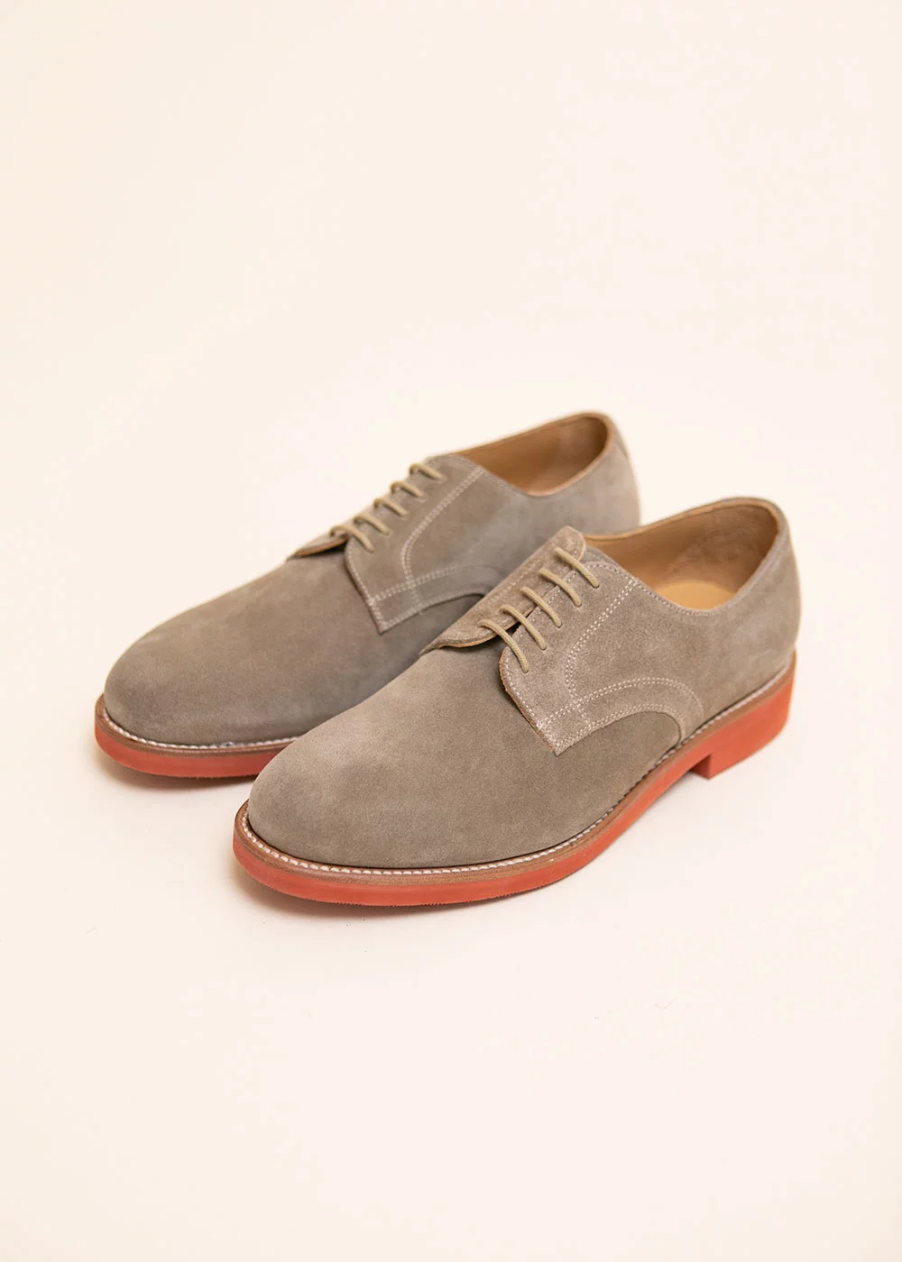 NEW BUCK VELOURS BEIGE SEMELLE CRANTEE MICRO ROUGE