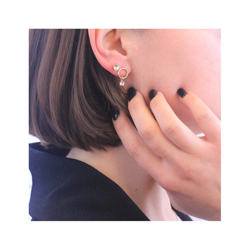Boucles d'oreilles Mary - Doré et Cristal