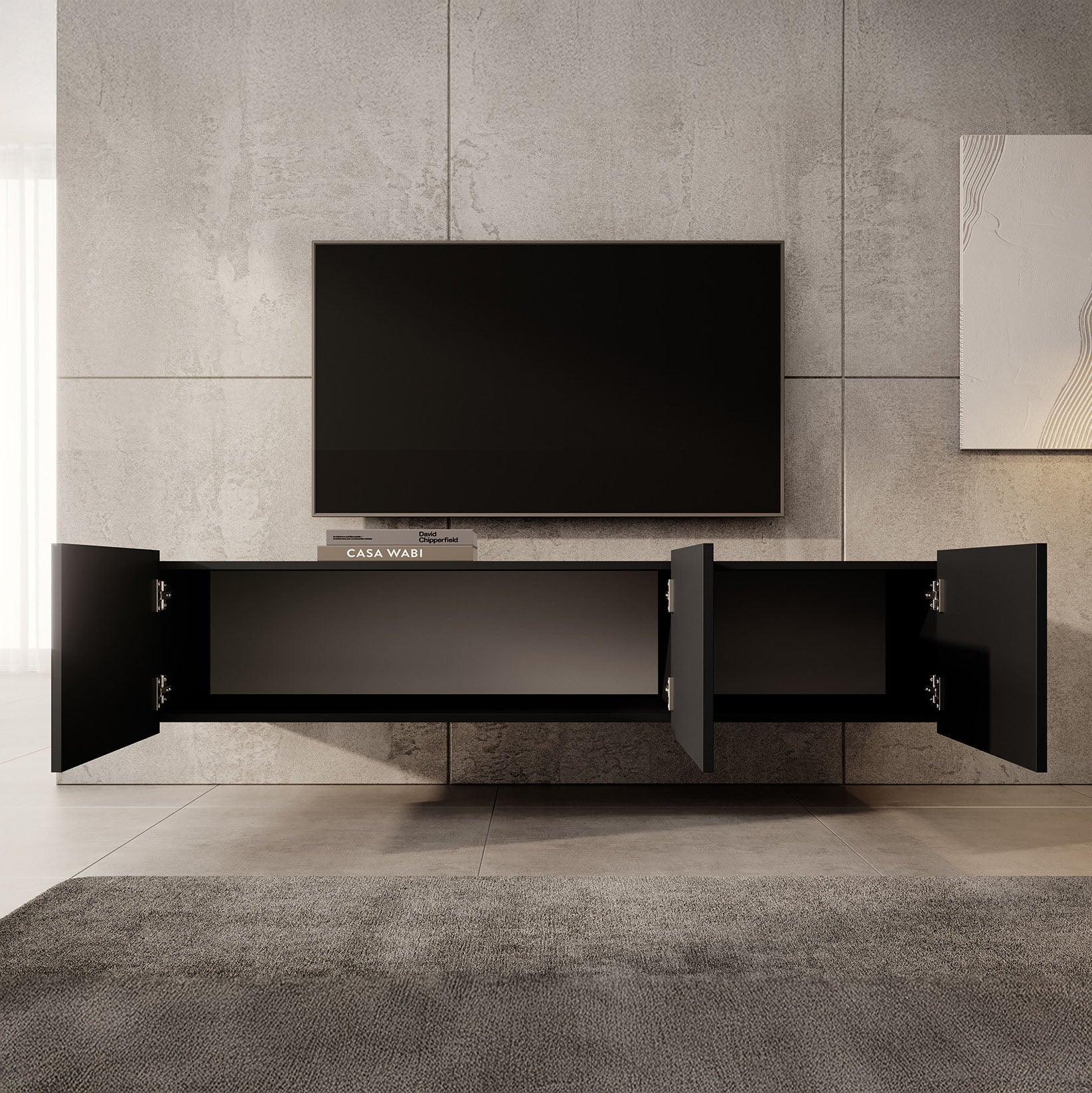 Calabas - TV-Meubel met 3 deuren - Mat zwart - 150x43x37 cm