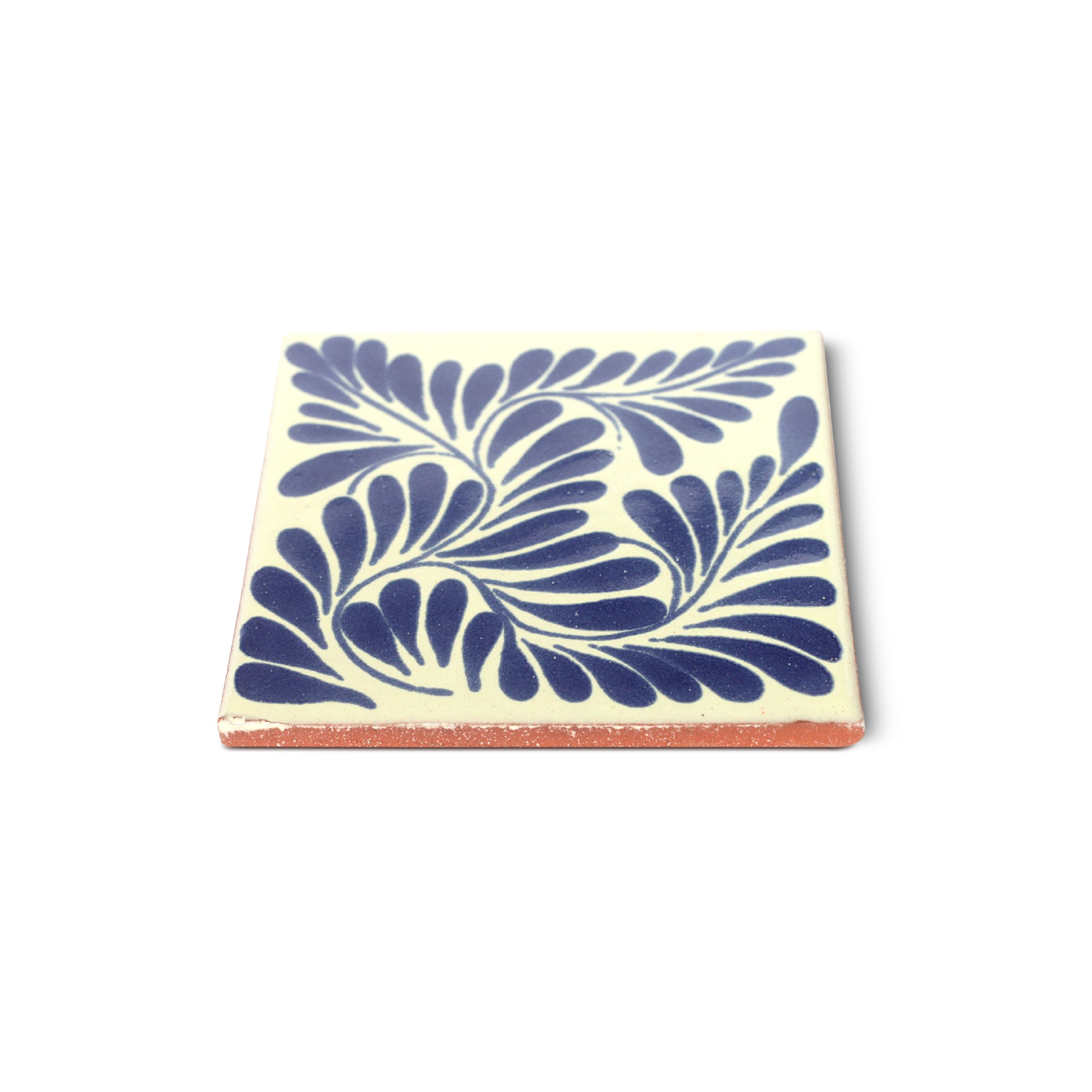 Kachel 'Hoja', blau, weiß, T 10 cm, B 10 cm, H 0,5 cm von fischer's lagerhaus