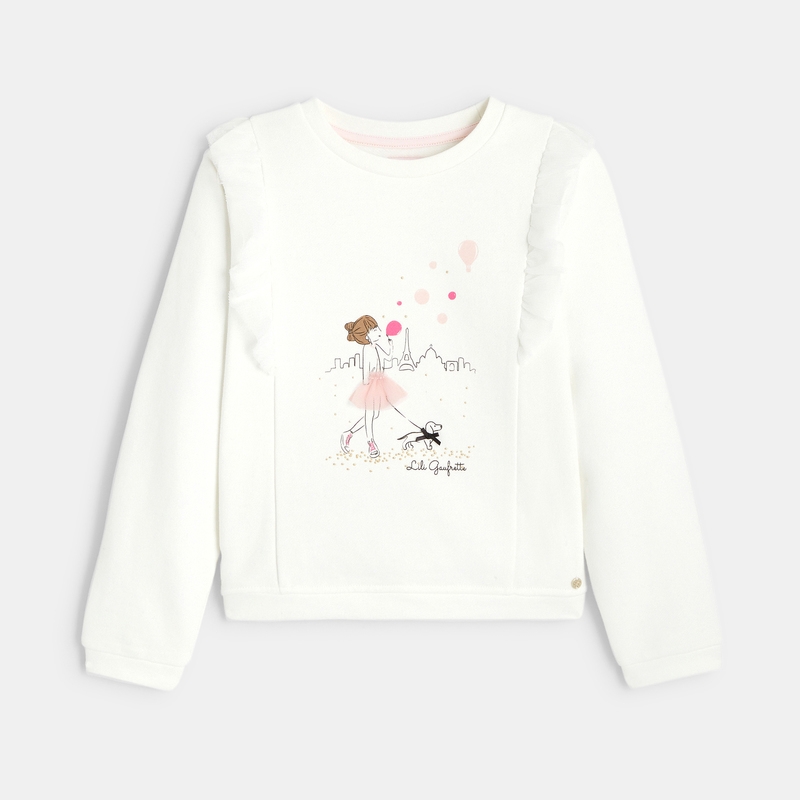 Sweat molleton volants en tulle blanc fille Lili Gaufrette