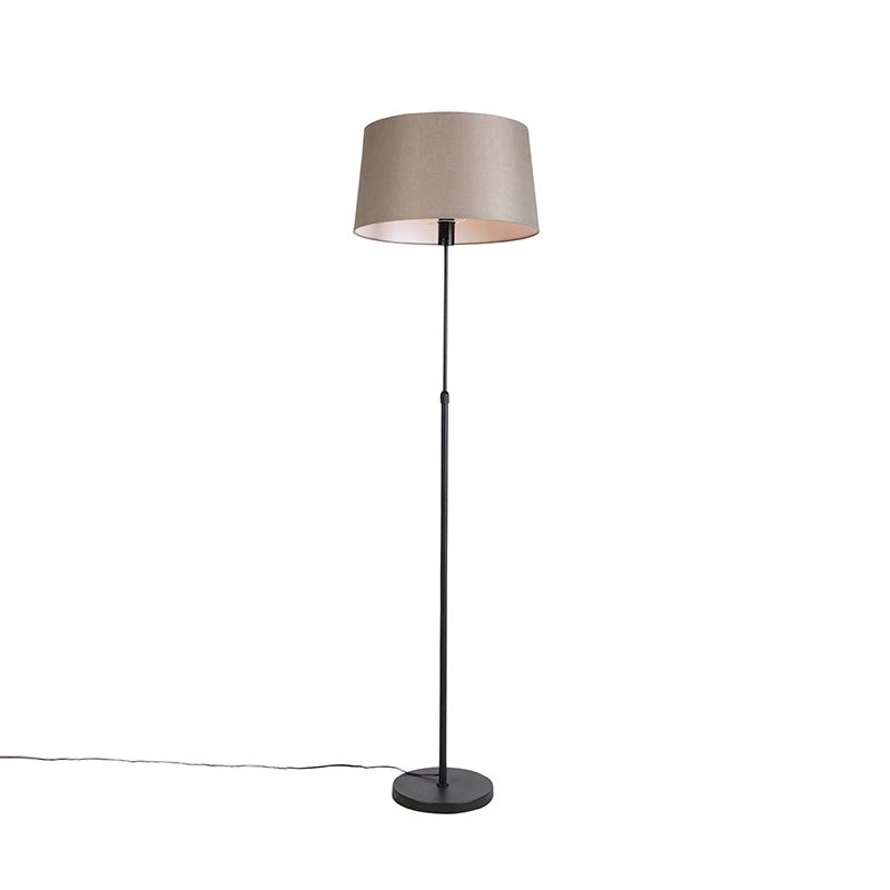 Vloerlamp zwart met taupe linnen kap 45 cm verstelbaar - Parte