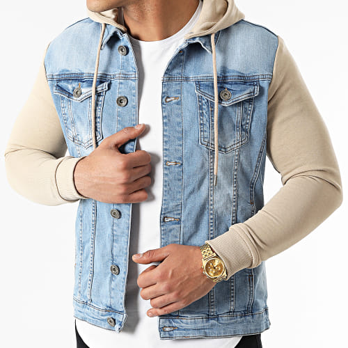 Veste Jean A Capuche 2259 Bleu Denim Beige