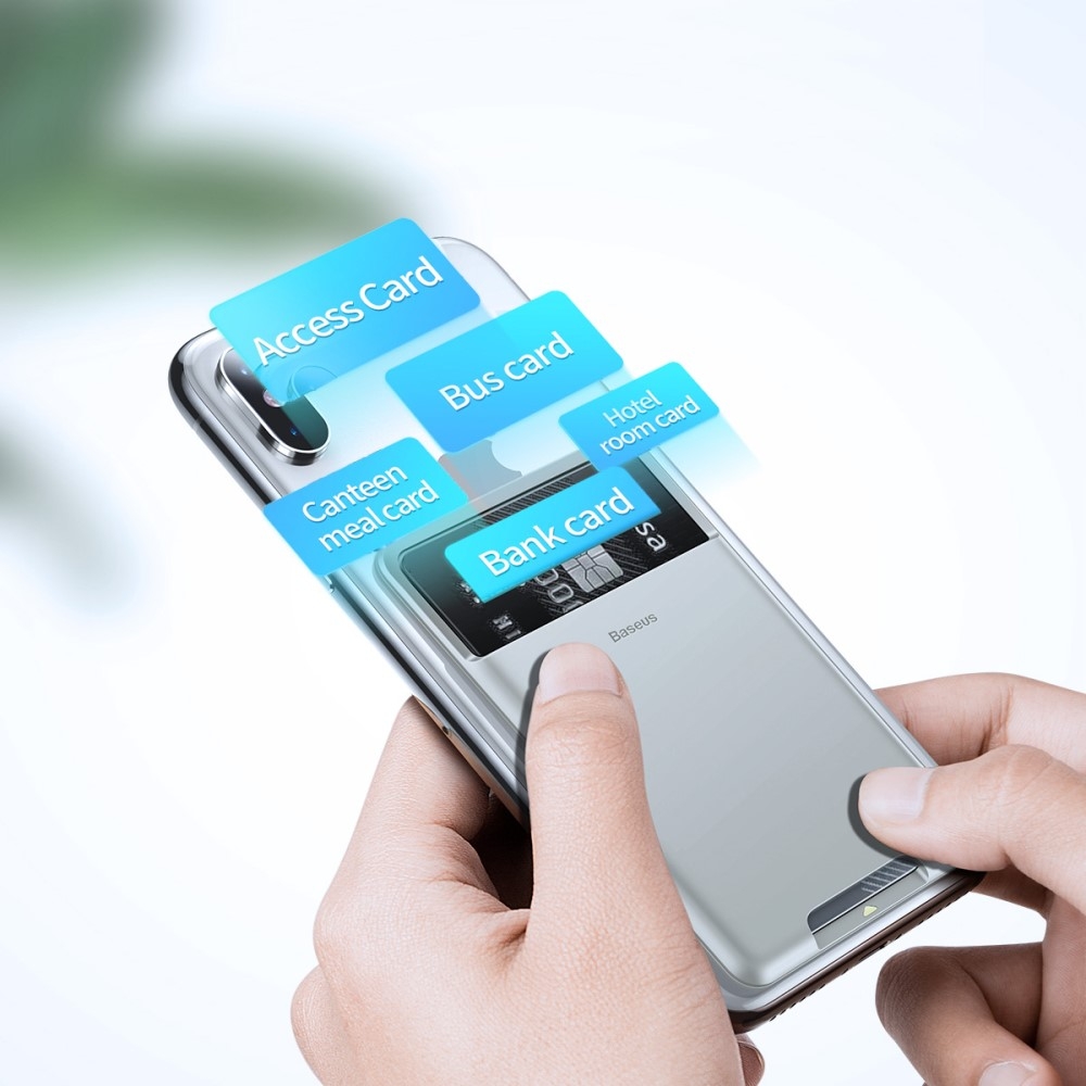Universal Silikon TPU Pocket Stick-On Kartenfach mit Adhesive Klebe-Pad - Hellgrau