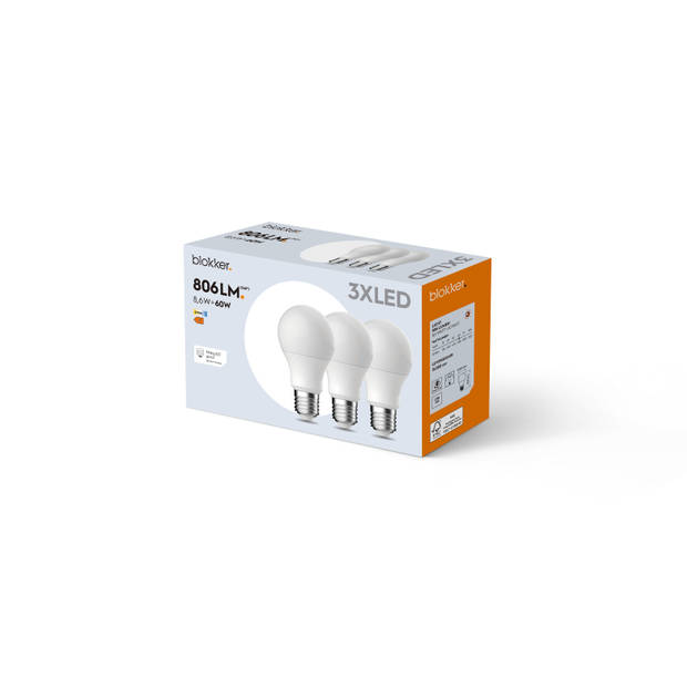 Blokker LED Bulb A60 - 60W - E27 - Mat - 3 stuks