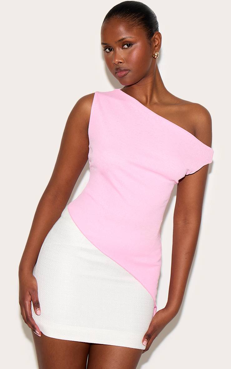 Rose Bonbon Haut Long Asymétrique En Maille Dévorée