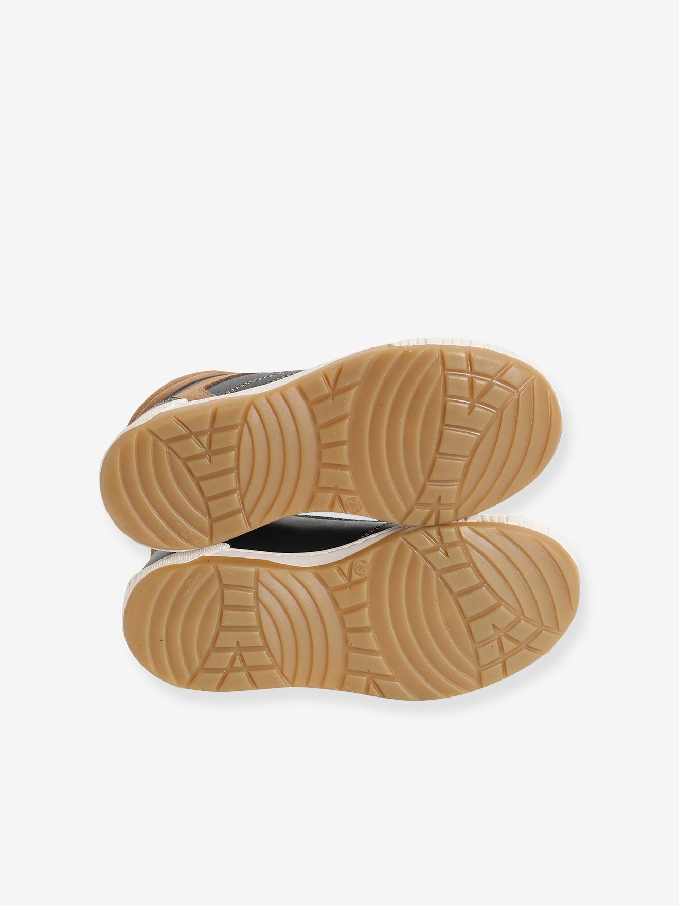 Botas de cano curto em couro com cadarço e zíper, para meninos, pretas lisas.